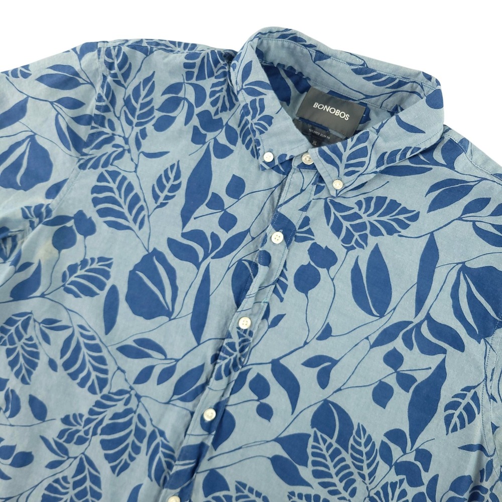 Bonobos Shirt Mens XL Blue Floral Short Sleeve Button Down Slim Tropical